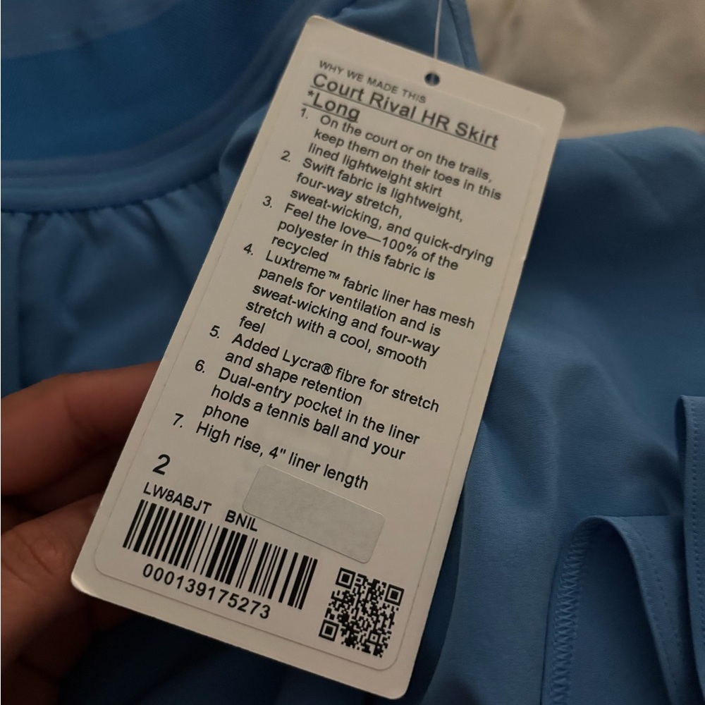 Blue Lululemon Court Rival Skirt